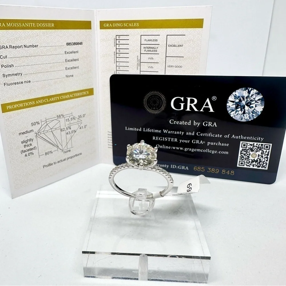 Moissanite Diamond Engagement Ring 3 Ct GRA Round Cut Wedding Jewelry Six Prong